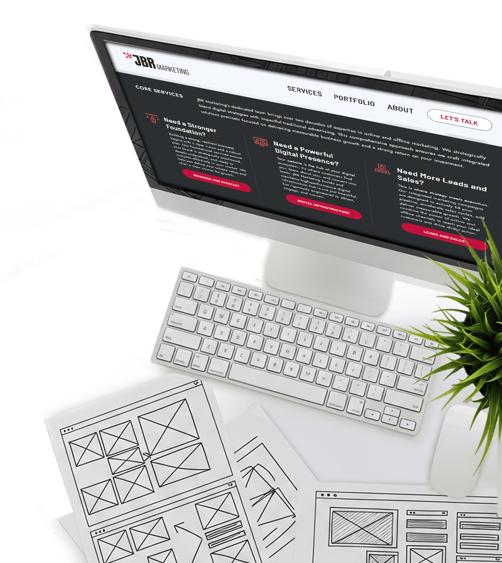 Computer and website planning wireframes